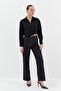 Zippered Stone Detailed Crop Shirt Black - 4