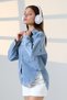Women's Oversized Cut Denim Shirt Jacket Snow Wash Blue Light Color Casual Chic -Bnj4898 - 6