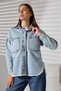 Women's Oversized Cut Tassel Denim Shirt Jacket Snow Wash Light Blue Casual Chic-Bnj4877 - 6