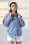 Women's Oversized Cut Denim Shirt Jacket Snow Wash Blue Light Color Casual Chic -Bnj4898