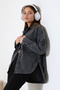 Women's Oversized Cut Denim Shirt Jacket Snow Wash Black Light Color Casual Chic -Bnj4895 - 7