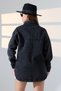 Women's Oversized Cut Denim Shirt Jacket Snow Wash Black Dark Color Casual Chic -Bnj4903 - 6