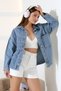 Women's Oversized Cut Denim Shirt Jacket Snow Wash Blue Light Color Casual Chic -Bnj4898 - 3