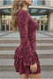 Women's Mintage Patterned Skirt with Layered Ruffles Long Sleeve Viscose Mini Dress - 5