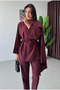 Burgundy Paloma Collar Detailed Blouse Trousers Set - 8752 - 2