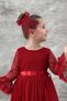 Girl's Polka Dot Detailed Princess Red Dress with Transparent Tulle Sleeves - 5