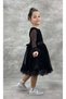 Girls' Polka Dot Detailed Princess Black Dress with Transparent Tulle Sleeves - 2