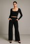 Women's black Corded Fabric wide leg pocketed pants two-piece set - 4