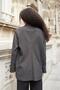 Women's Striped Collar Pocket Flap Buttoned Sleeves Boyfriend Blazer Jacket-Anthracite Stripe - 5