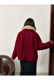 Plush Collared Buttoned Cashmere Coat - Burgundy |   F2048 - 5