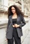 Women's Striped Collar Pocket Flap Buttoned Sleeves Boyfriend Blazer Jacket-Anthracite Stripe - 2