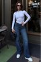Blue 100% Cotton Wide Leg Women's Wide Leg Jeans Mg2623 - 7