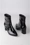 Seç 1206 Genuine Leather Heel-Style Women's Boots (Heel Height: 6 cm) Black Patent Leather - 7