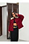 Plush Collared Buttoned Cashmere Coat - Burgundy |   F2048 - 3