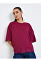 Women Burgundy Lace Hem Oversized T-Shirt