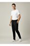 Men's Black Cotton 2 Thread Zipper Pocket Embroidery Detailed Elastic Straight Leg Sweatpants