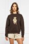 Women's Oversized Sweatshirt Trench Bear Printed Brown – Crew Neck, 3 Thread Ruched - 3