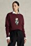 Women's Oversized Sweatshirt Trench Bear 3D Printed Burgundy – Crew Neck, 3 Thread Raised - 3