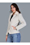 Women Off-White Button-Up Blazer with Faux Fur Collar - 4