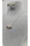 Stainless Steel Gold Color Three Tone Block Shaped Necklace, Earrings Set - 6