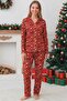 Women's New Year Themed Button Front Long Sleeve Six Long Suede Pajama Set