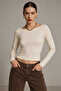 Women's Cream Boat Neck Long Sleeve Blouse - 2