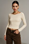 Women's Cream Boat Neck Long Sleeve Blouse - 4