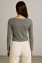 Women's Gray Boat Neck Long Sleeve Blouse - 6