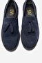 Alex Navy Blue Suede Genuine Leather Tasseled Elastic Women's Loafer Shoes - 2