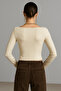 Women's Cream Boat Neck Long Sleeve Blouse - 7