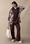 Paneled Shawl Pattern Brown Double Modal Set - 4