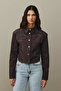 Asymmetrical Stitched Denim Jacket Brown - 4