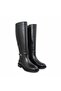 Black Leather Women's Knee-High Boots with Gold Accessories