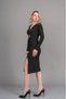 Women's Winter Black Aura Belted Semi-Double Breasted Slit Dress Stylish Casual Comfortable 50358 - 2