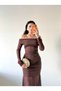 Women's Brown Sleeveless and Skirt Tulle Strapless Maxi Dress - 2