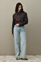 Asymmetrical Stitched Denim Jacket Brown - 2