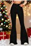 Women's High-Waisted Pure Black Elegant Flared Jeans Denim Trousers - 4