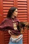Women's Oversized Sweatshirt Gentleman Bear 3D Printed Burgundy – Crew Neck, 3 Thread Raised - 3