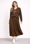 Plus size pleated skirt with rhinestone detail knit set - brown - 3