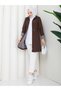 Striped Bondit Fabric Hooded Hijab Trench Coat with Elastic Waistband Rc905010 - 3