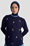 سترة مطرزة بالزهور 25KD6014 أزرق داكن - 3
