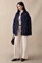 Paneled Dark Blue Denim Jacket with Plaid Detail - 6