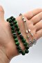 Natural Green Tiger's Eye Stone 33 Beads Prayer Beads with Metal Tassel 10mm Sphere Cut 902515 - 4