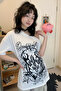 White Abstract Pattern Gothic Y2K Short Sleeve Off-Shoulder T-Shirt - 3