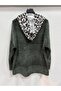 Khaki Italian Wide Fit Leopard Pattern K Hooded O Oversized Loose Velvet Blouse 40 - 46 Size - 3