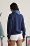 Women's Oversize Sweatshirt Ranch Bear Printed Navy Blue – Crew Neck, 3 Thread Rastering - 3