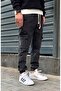 Men's Jogger Fit Cargo Side Pocket Washed Jeans with Elastic Waist and Cuffs Smoked Anthracite - 2