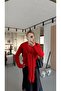 Red Knit Sweater with Shawl Detail - 3