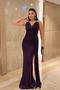 Sparkly Fabric Stone-Detail Evening Dress - EGGPLANT PURPLE - 2