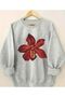 Red Orchid Print Detailed Crew Neck Sweatshirt